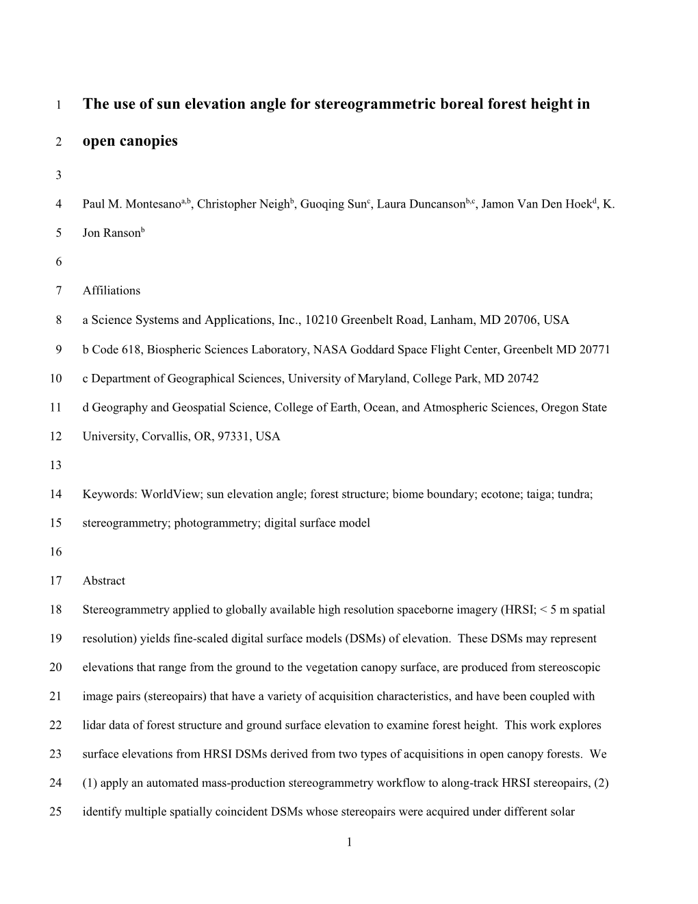 The Use of Sun Elevation Angle for Stereogrammetric Boreal Forest Height In