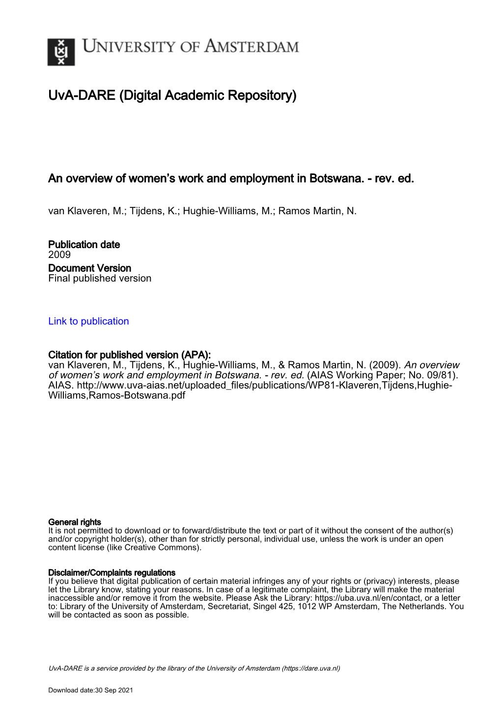 The Sectoral Labour Market Structure 2.3