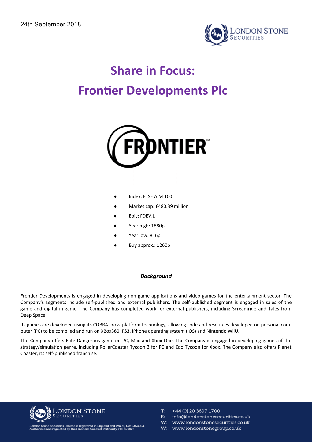Frontier Developments Plc