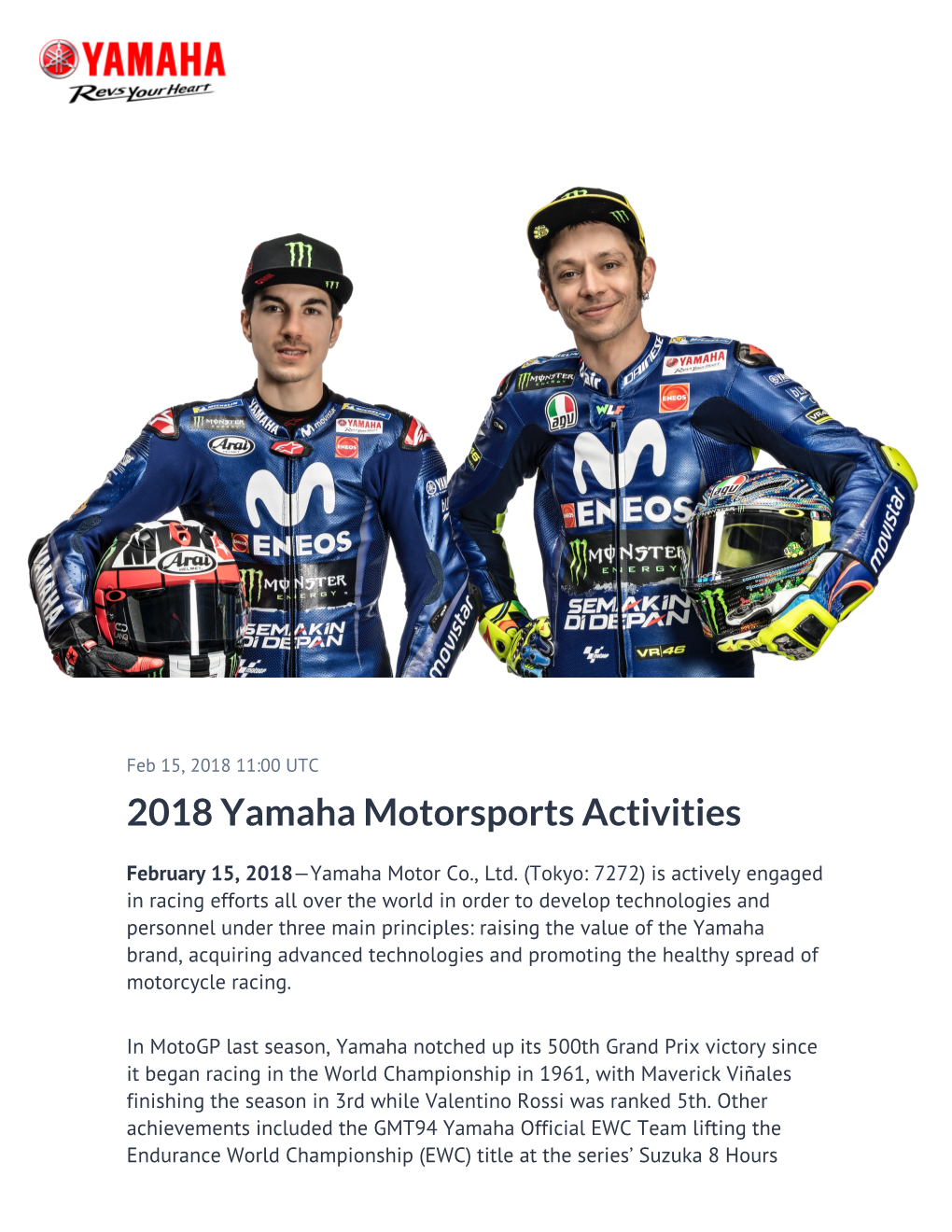 2018 Yamaha Motorsports Activities