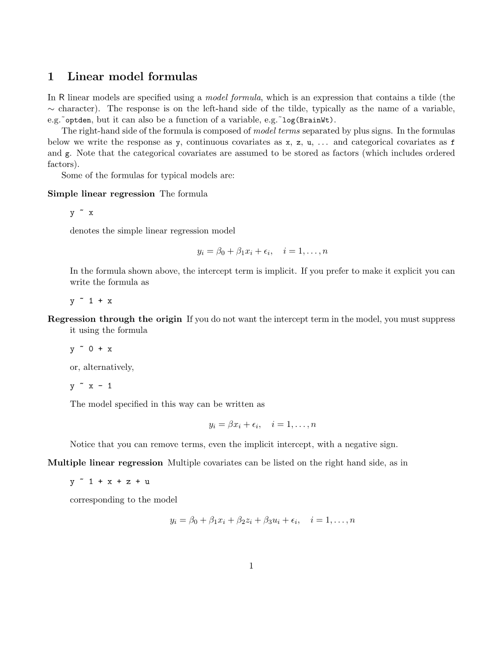 1 Linear Model Formulas