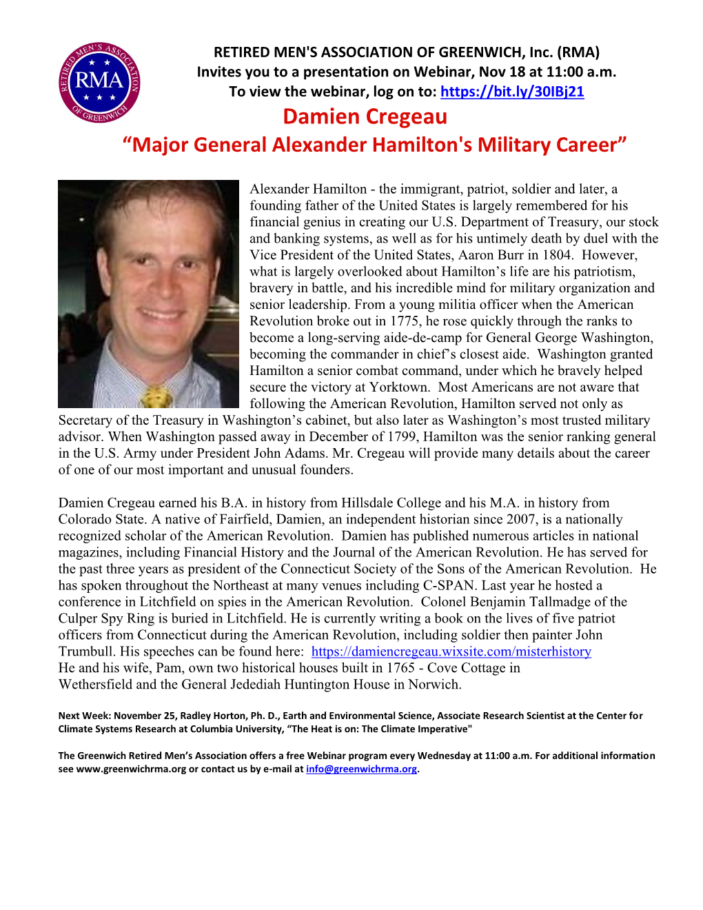 Damien Cregeau “Major General Alexander Hamilton's Military Career”