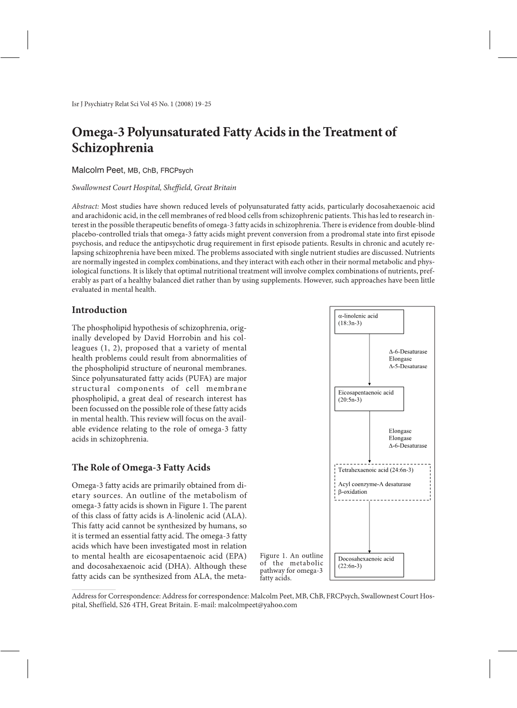 Omega-3 Polyunsaturated Fatty Acids in the Treatment of Schizophrenia