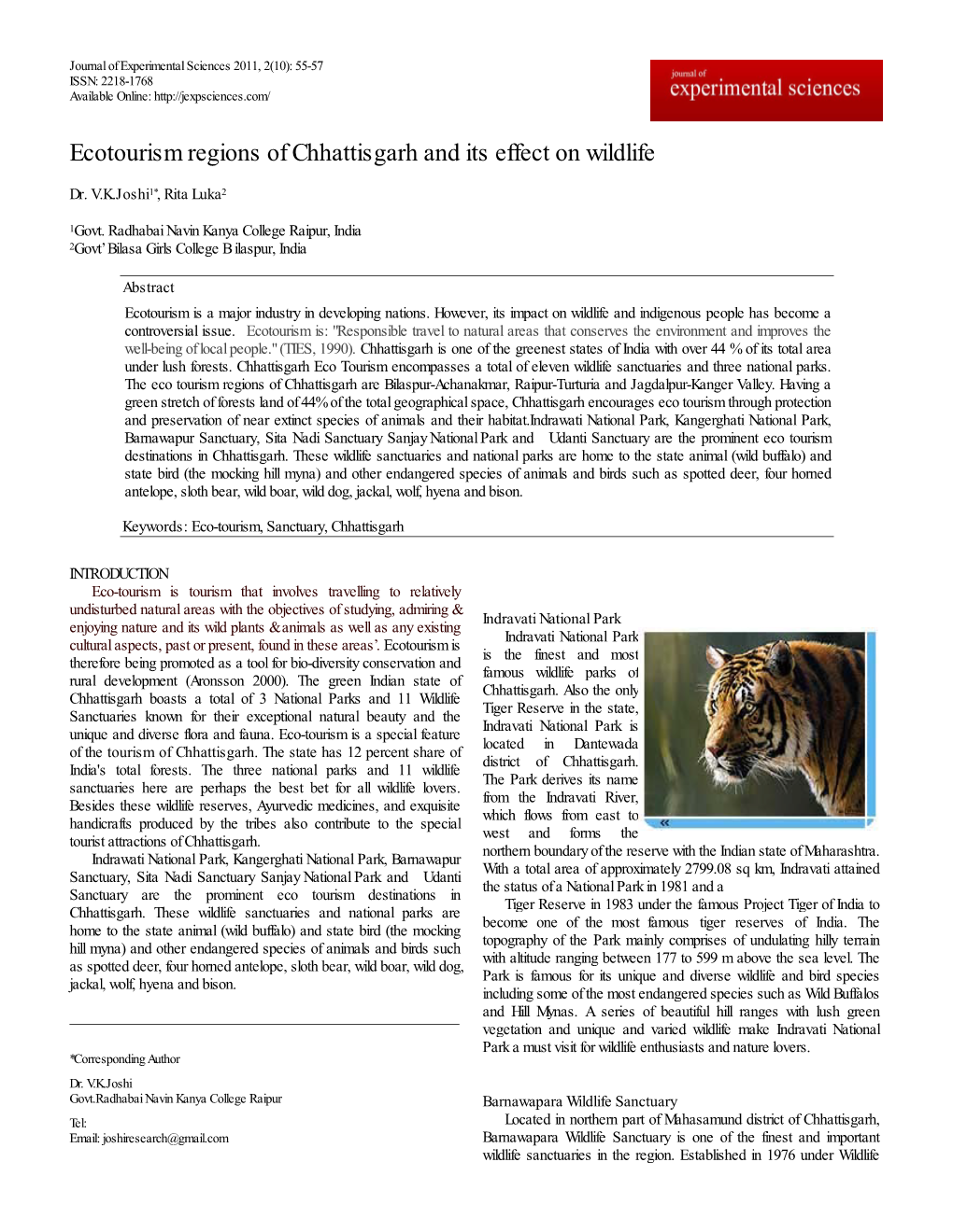 Ecotourism Regions of Chhattisgarh and Its Effect on Wildlife