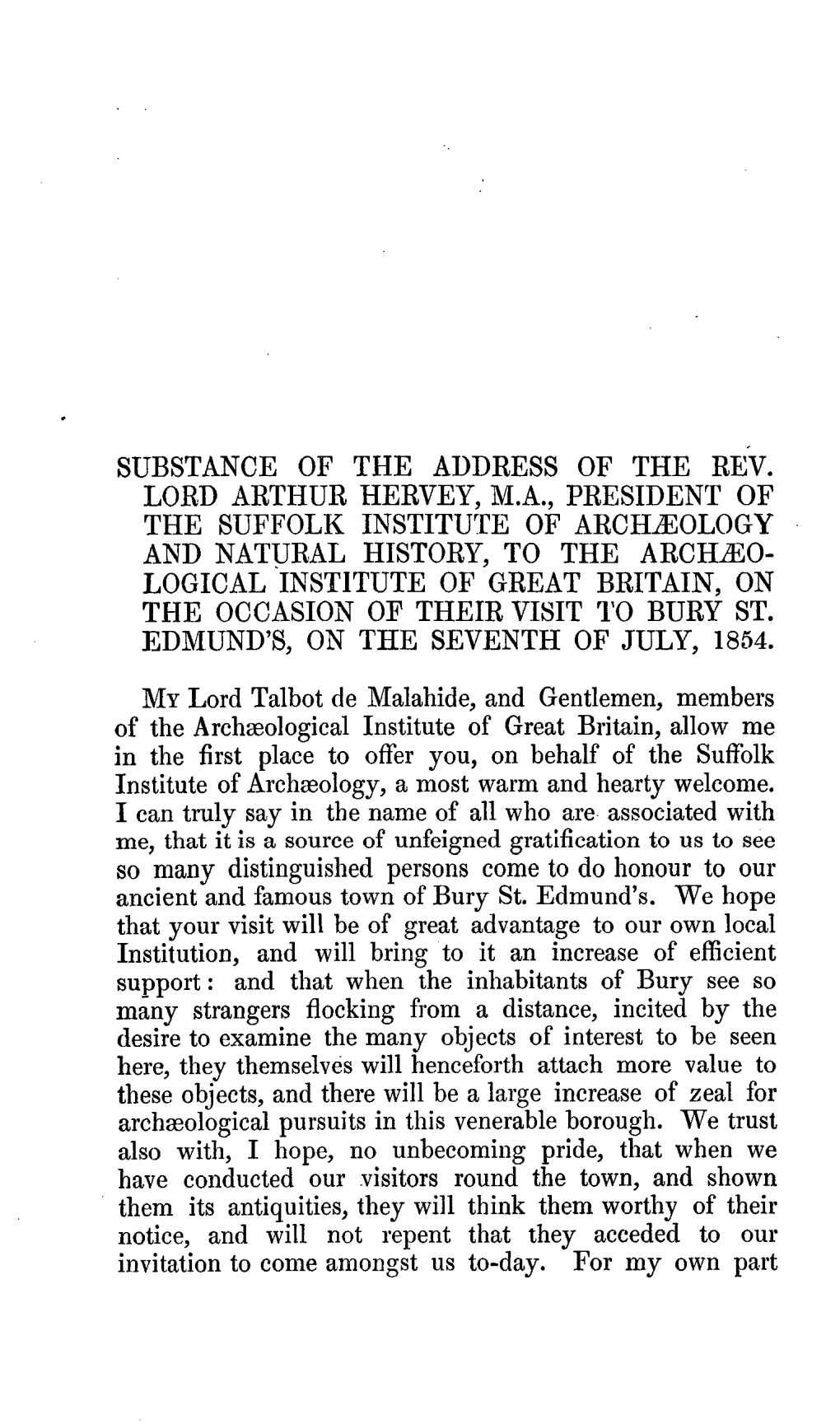 Substance of the Address of the Rev. Lord Arthur