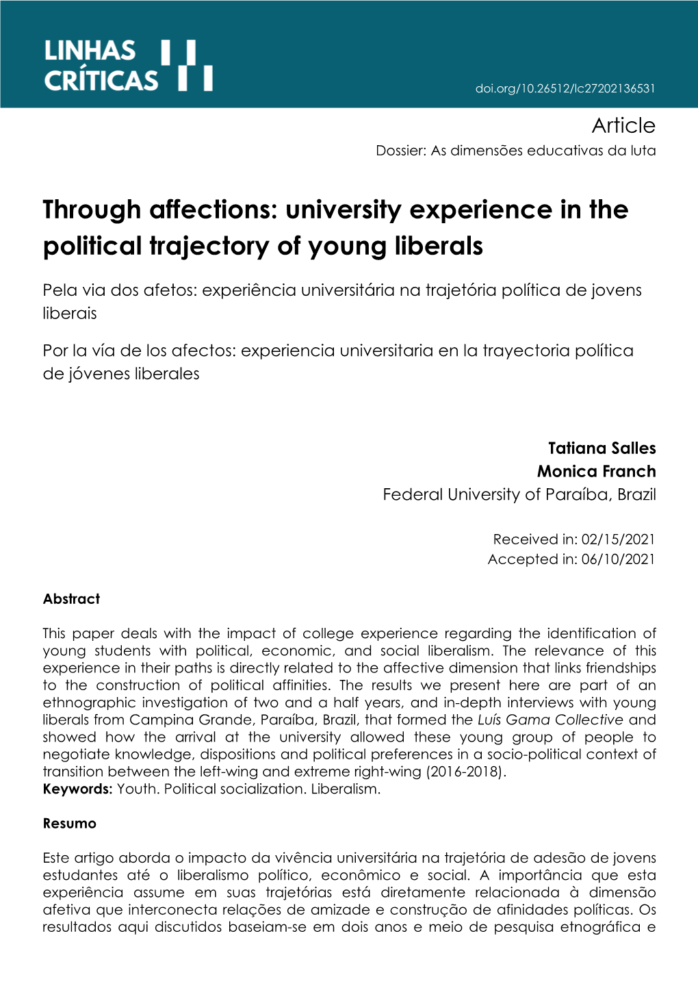 University Experience in the Political Trajectory of Young Liberals