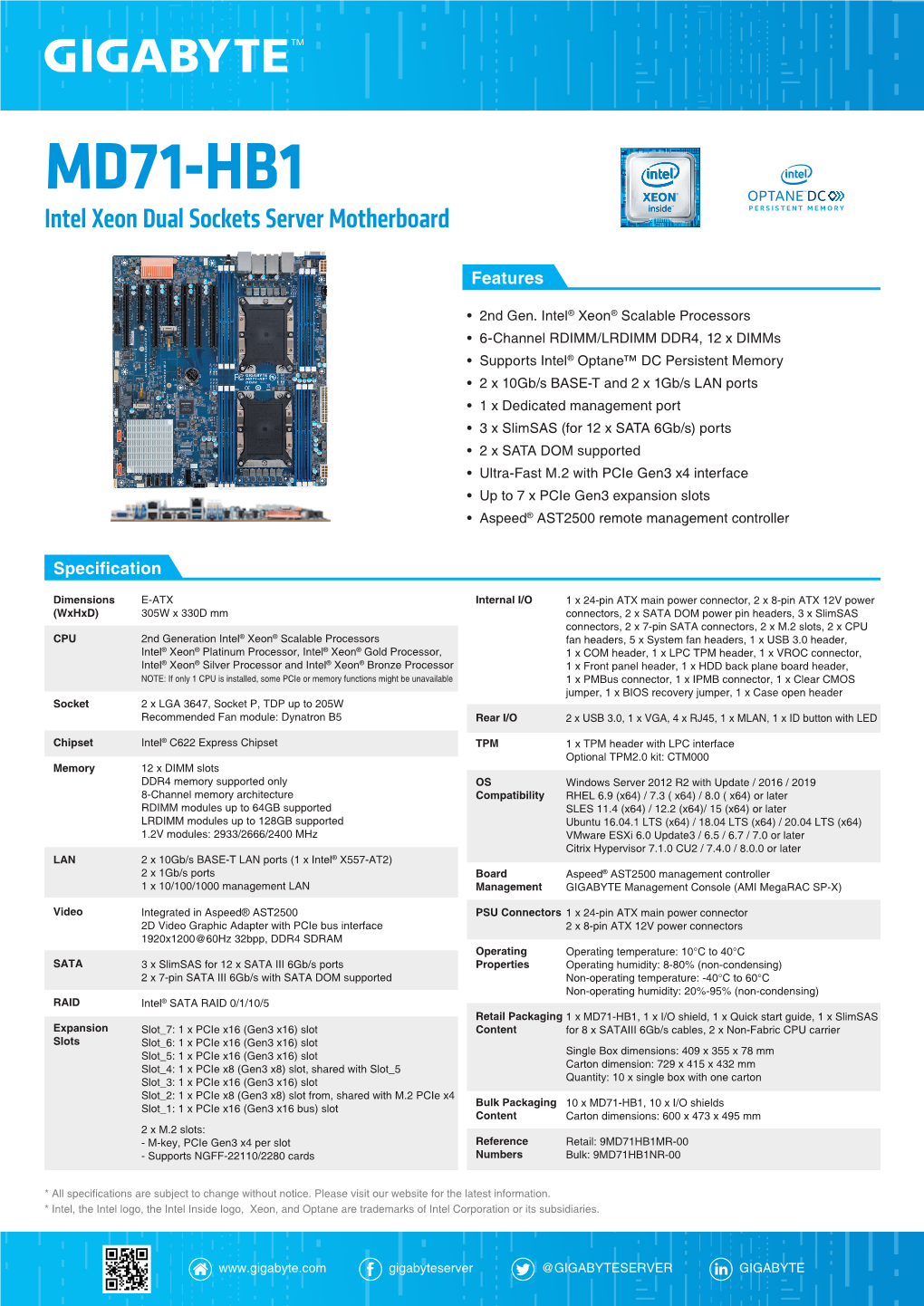 MD71-HB1 Intel Xeon Dual Sockets Server Motherboard