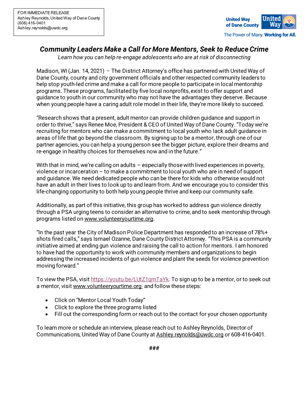 Community Leaders Make a Call for More Mentors, Seek to Reduce Crime Learn How You Can Help Re-Engage Adolescents Who Are at Risk of Disconnecting