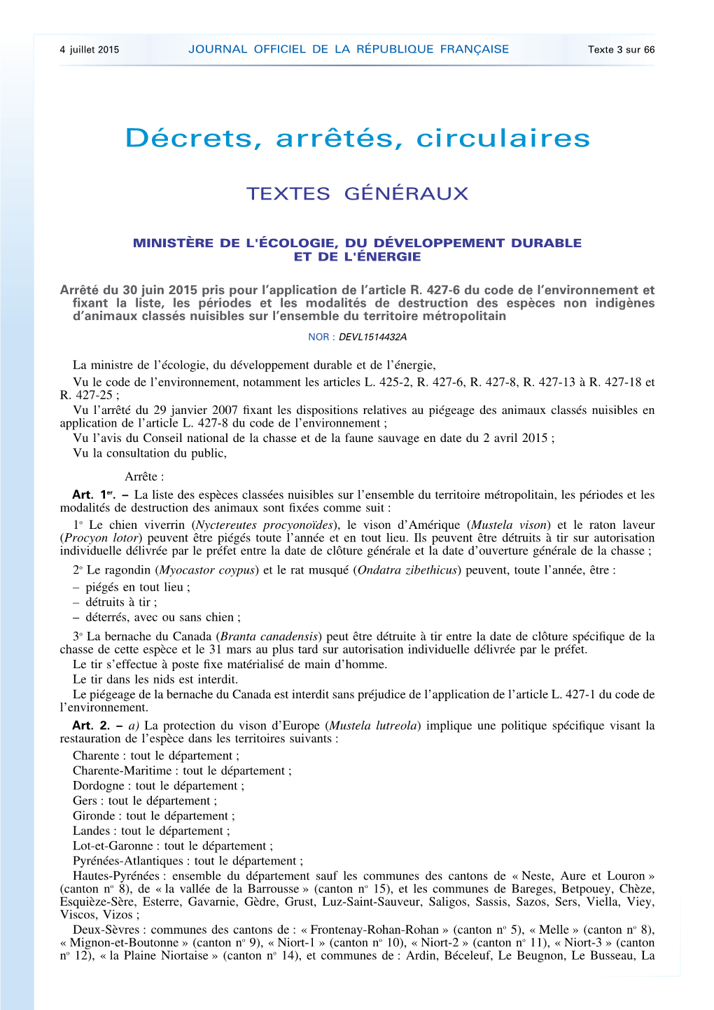JOURNAL OFFICIEL DE LA RÉPUBLIQUE FRANÇAISE Texte 3 Sur 66