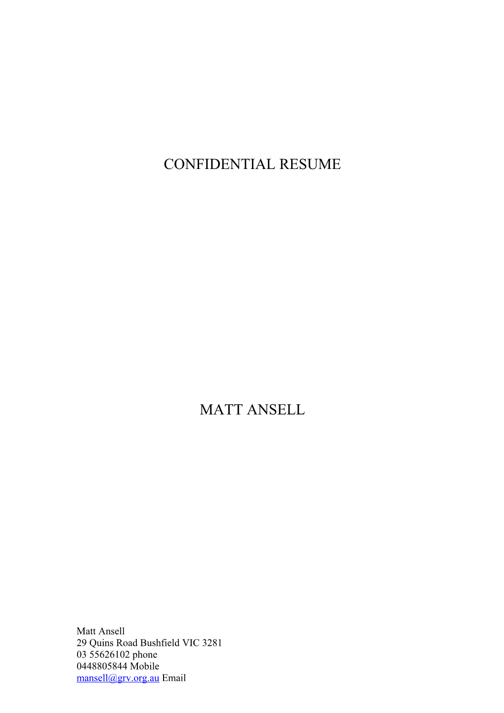 Confidential Resume