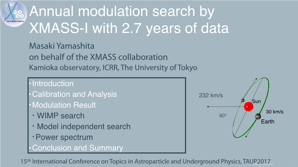 Masaki Yamashita on Behalf of the XMASS Collaboration Kamioka Observatory, ICRR, the University of Tokyo