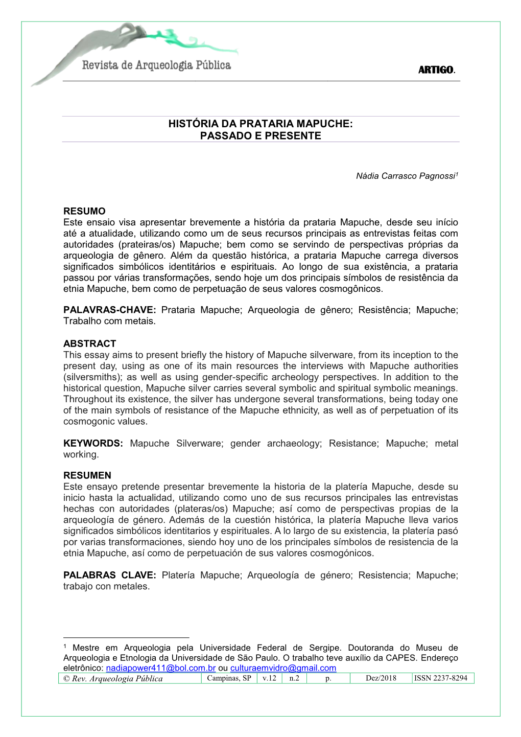 Artigo. História Da Prataria Mapuche