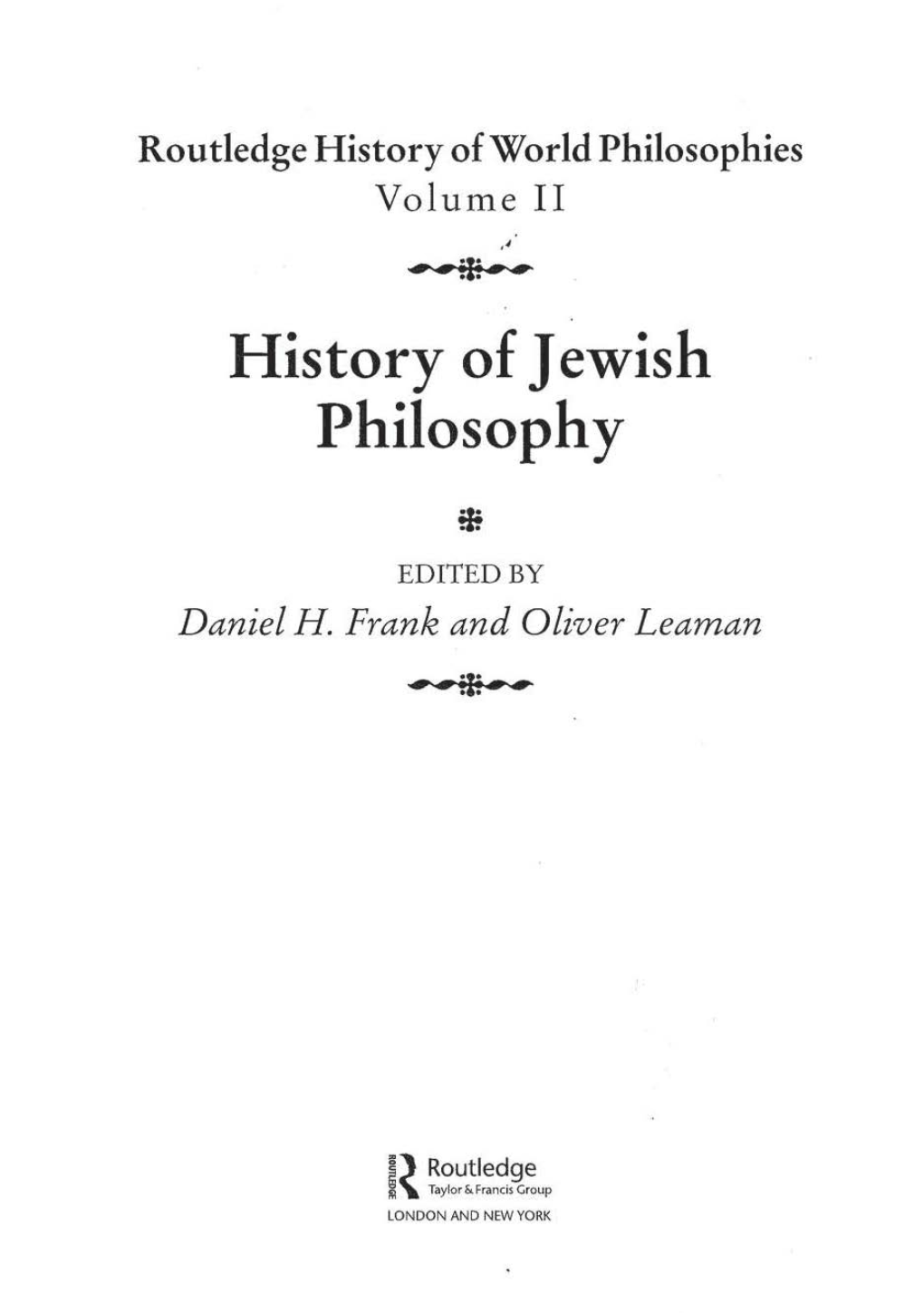 History of Jewish Philosophy