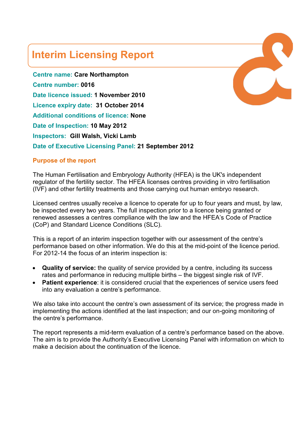 Interim Licensing Report