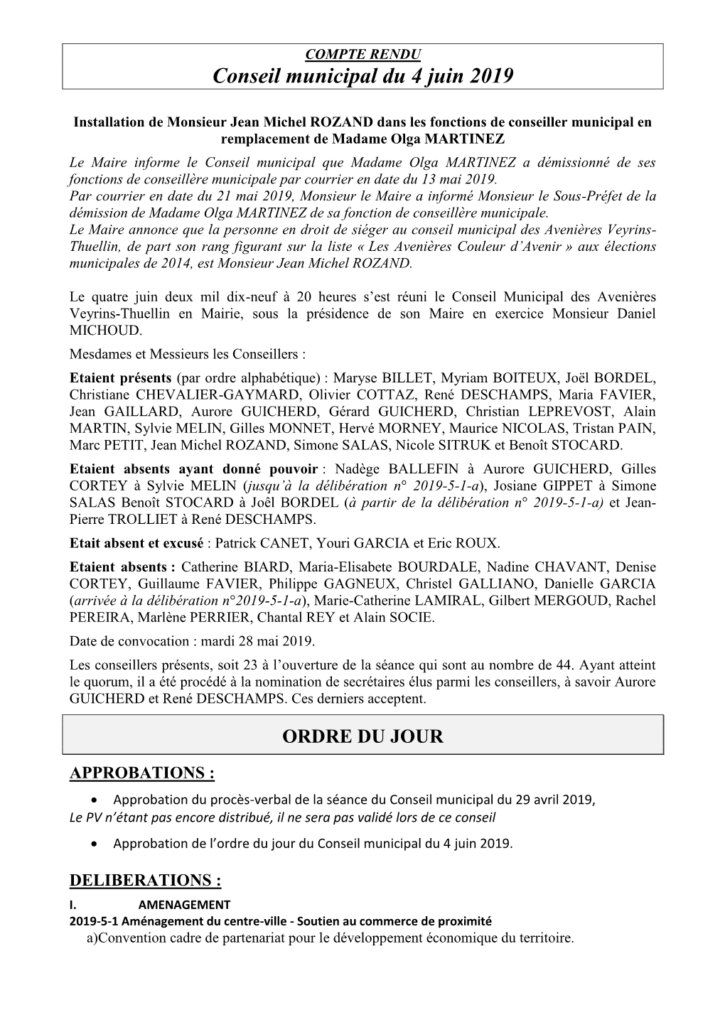 Conseil Municipal Du 4 Juin 2019