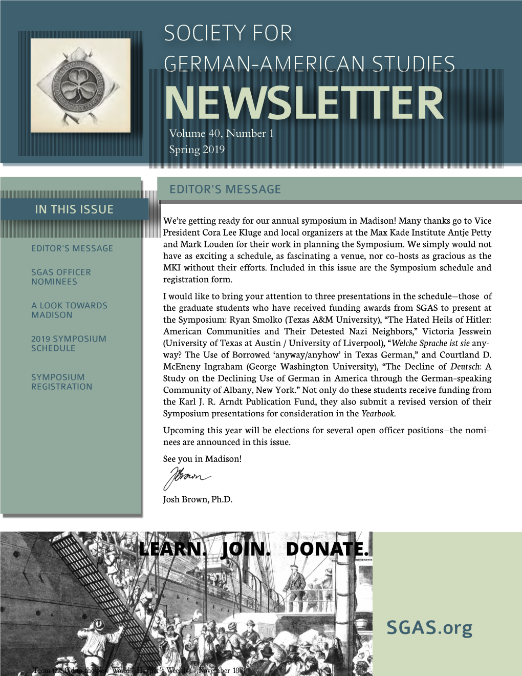 NEWSLETTER Volume 40, N Umber 1 Spring 2019