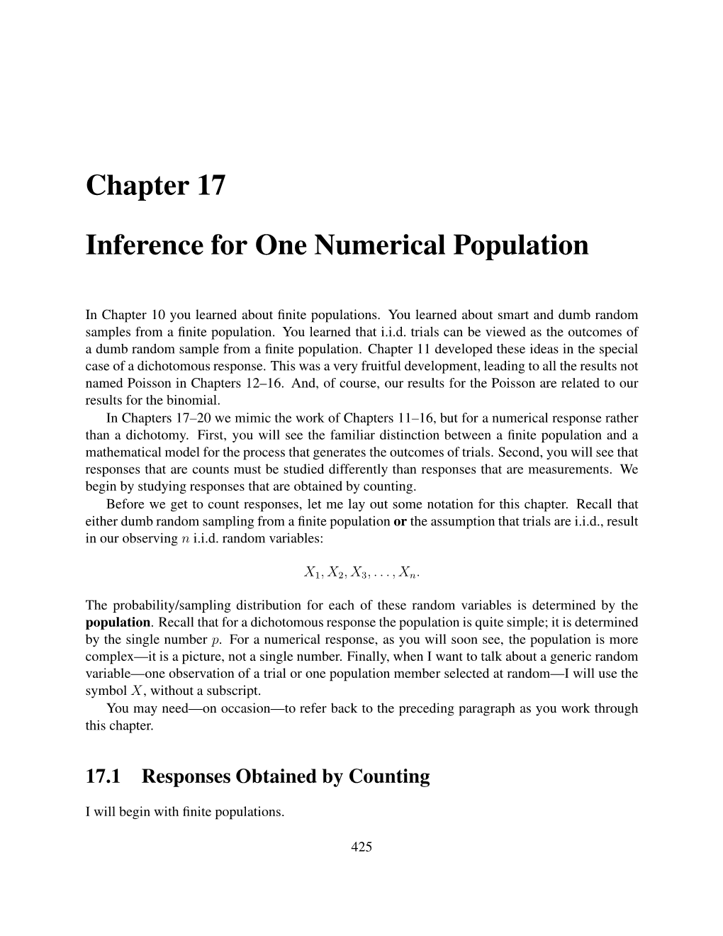 Chapter 17 Inference for One Numerical Population