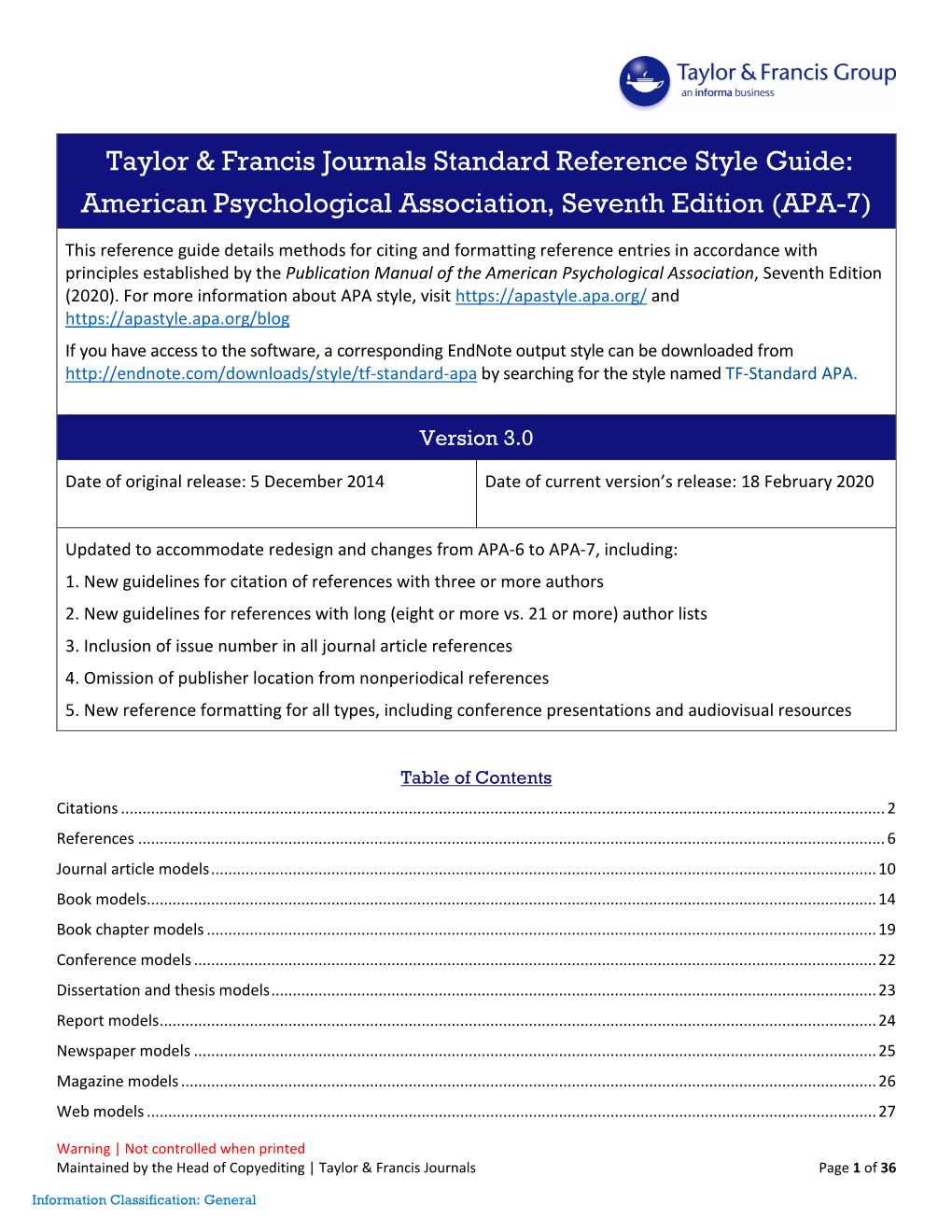 Taylor & Francis Journals Standard Reference Style Guide