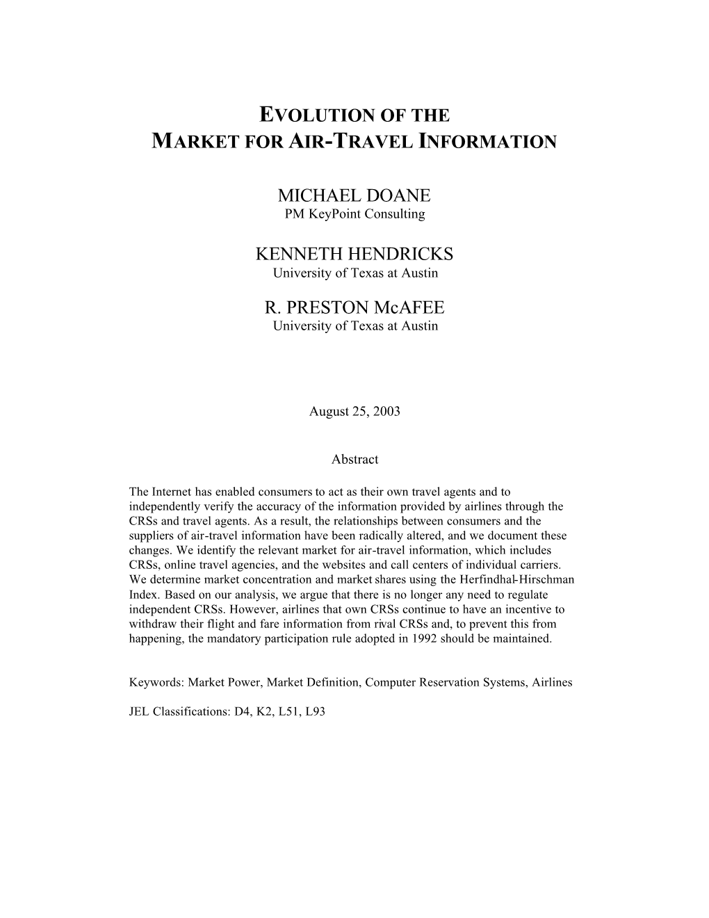 Evolution of the Market for Air Travel Information