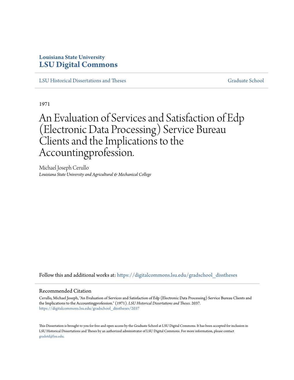 Electronic Data Processing) Service Bureau Clients and the Implications to the Accountingprofession