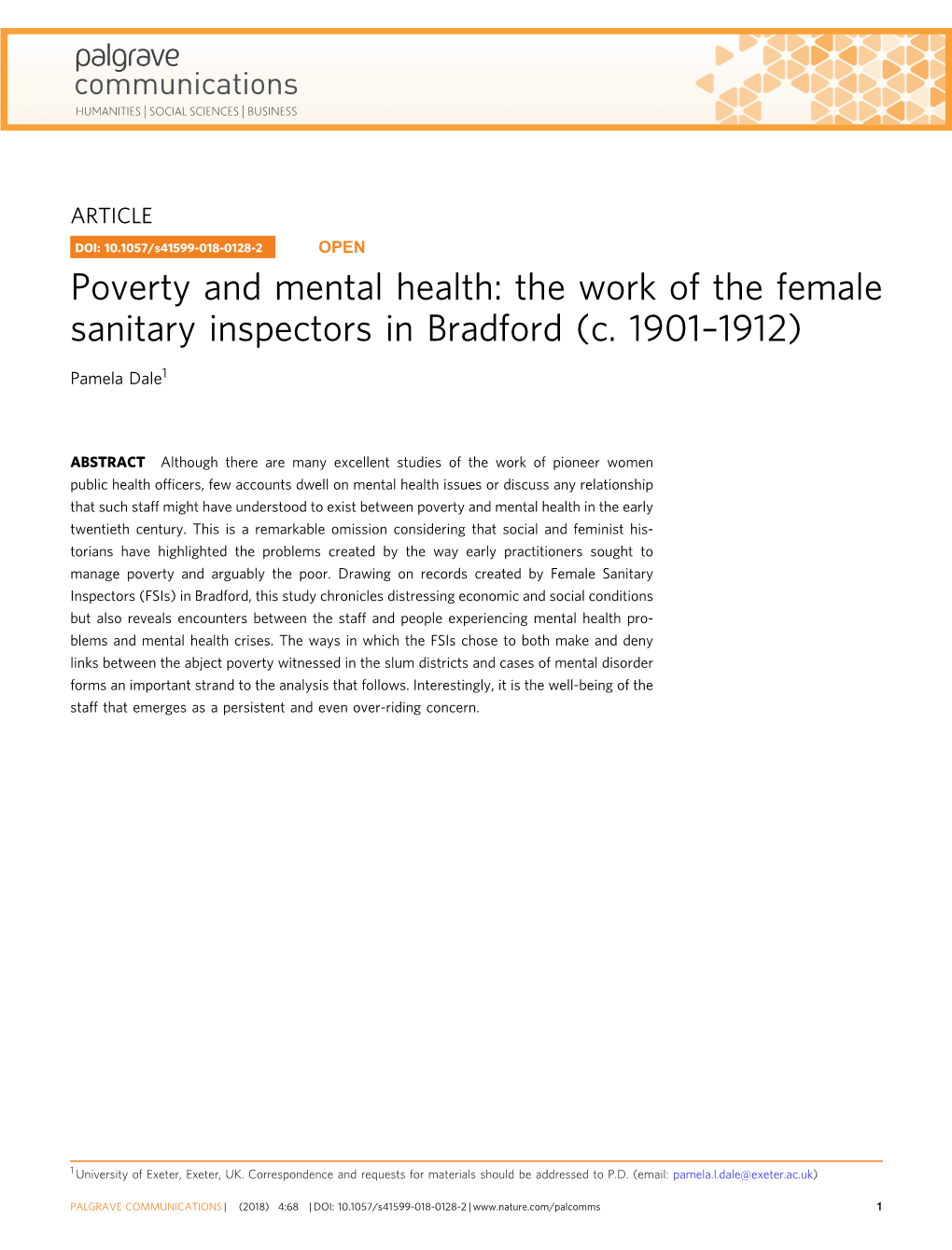 Poverty and Mental Health: the Work of the Female Sanitary Inspectors in Bradford (C