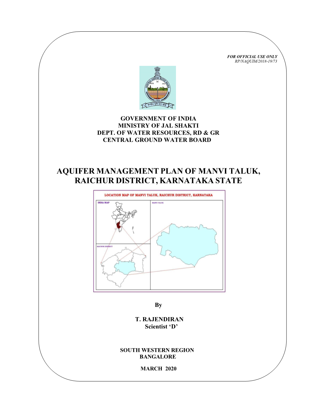 Aquifer Management Plan of Manvi Taluk, Raichur District, Karnataka State