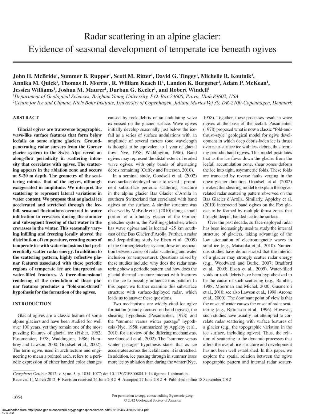 Radar Scattering in an Alpine Glacier: Evidence of Seasonal Development of Temperate Ice Beneath Ogives