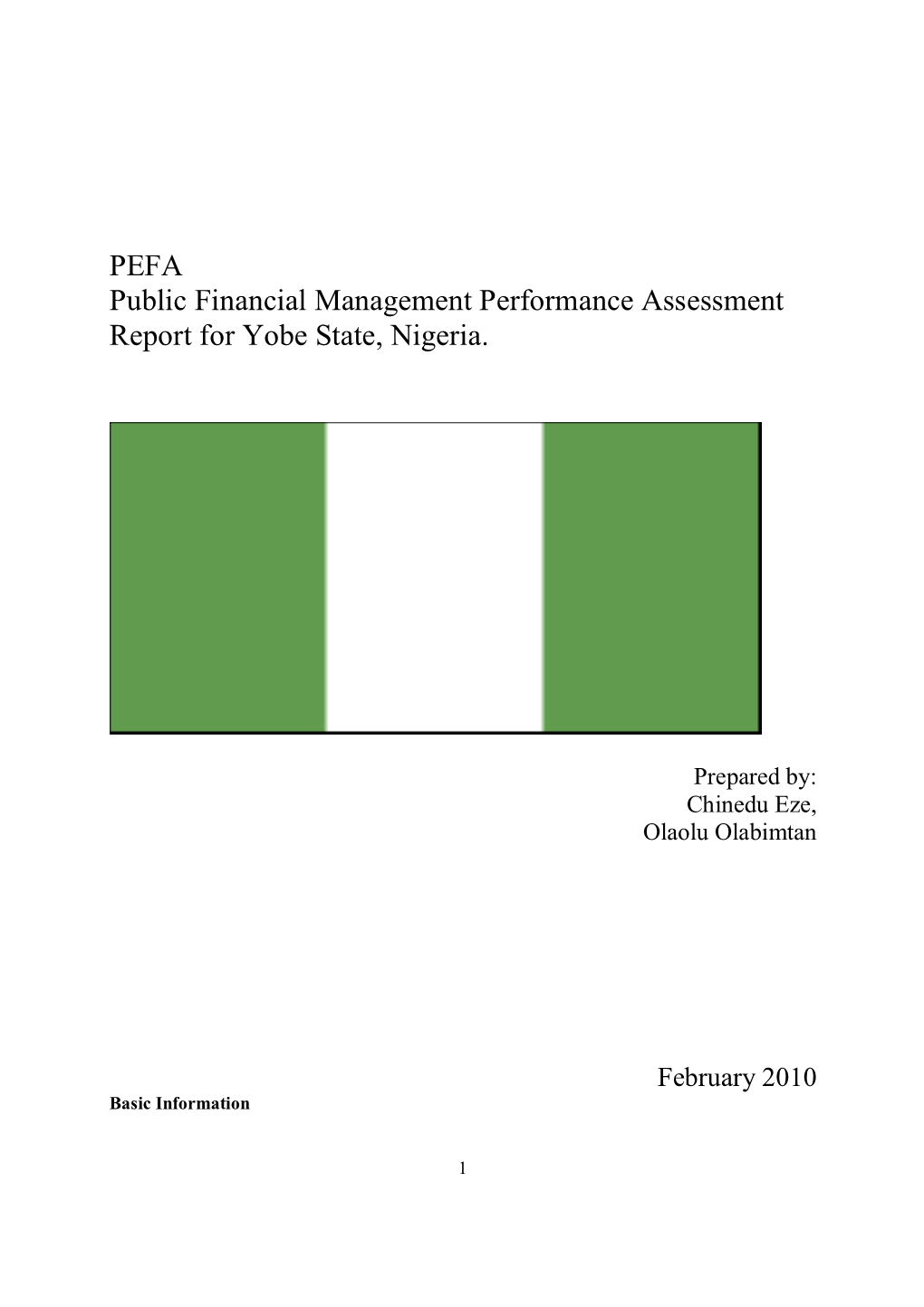 PEFA Public Financial Management Performance Assessment Report for Yobe State, Nigeria