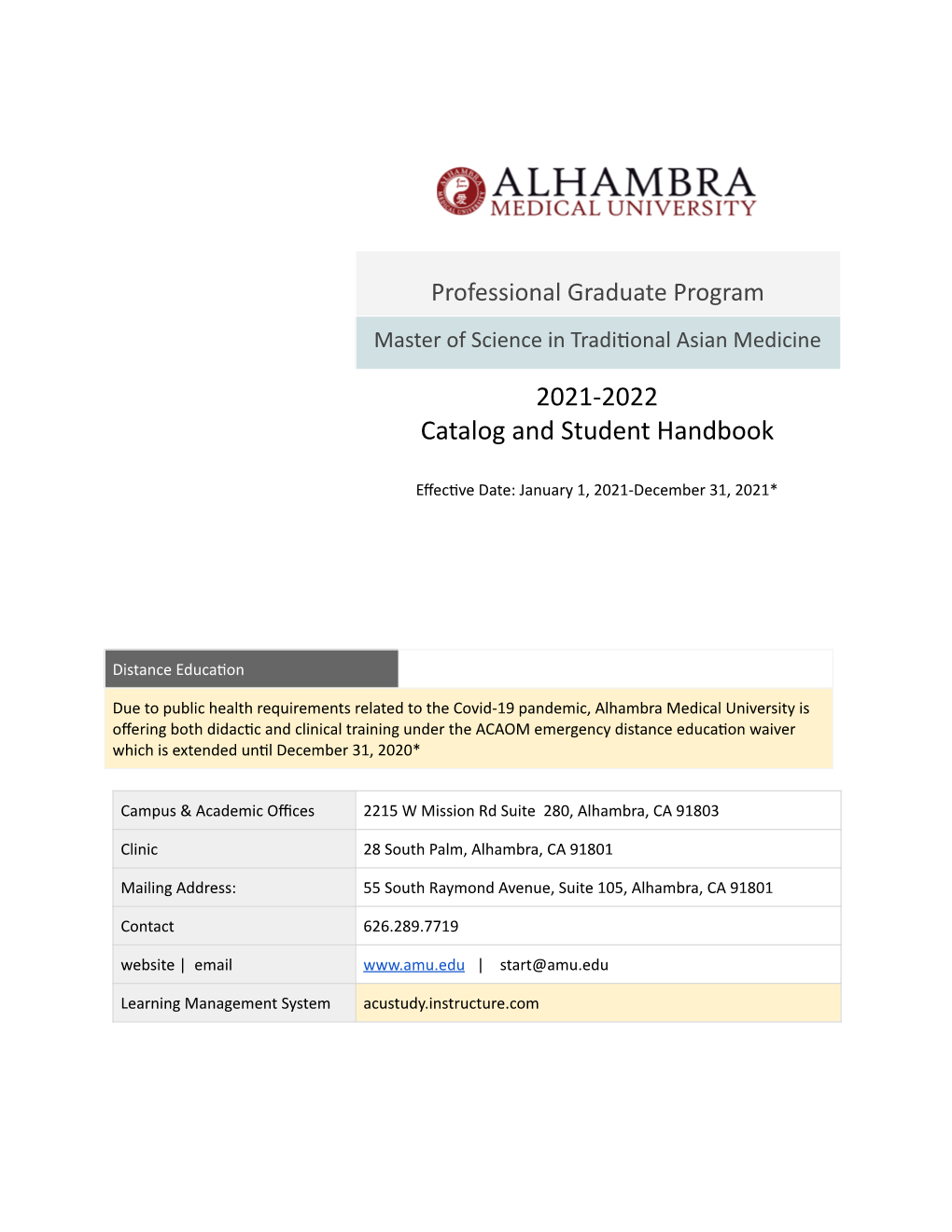 2021-2022 Catalog and Student Handbook