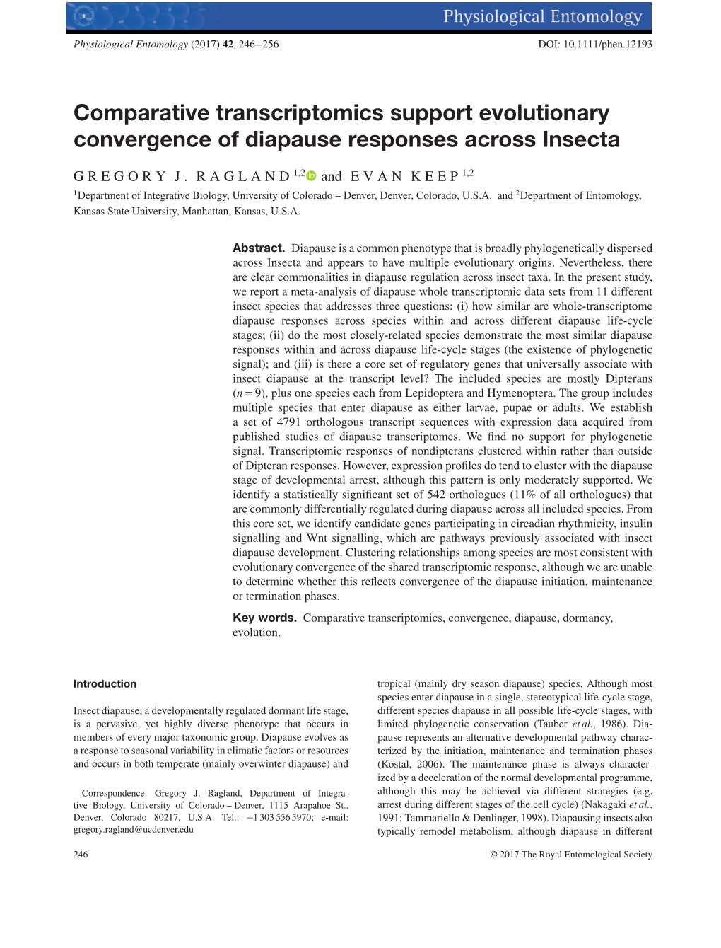 Comparative Transcriptomics Support Evolutionary Convergence of Diapause Responses Across Insecta