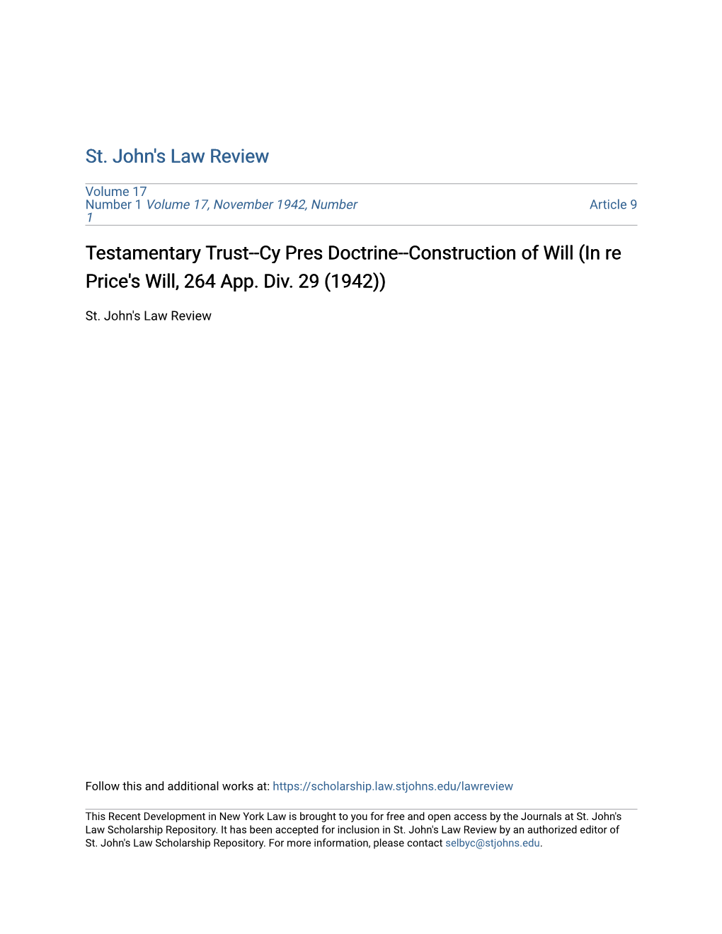 Cy Pres Doctrine--Construction of Will (In Re Price's Will, 264 App