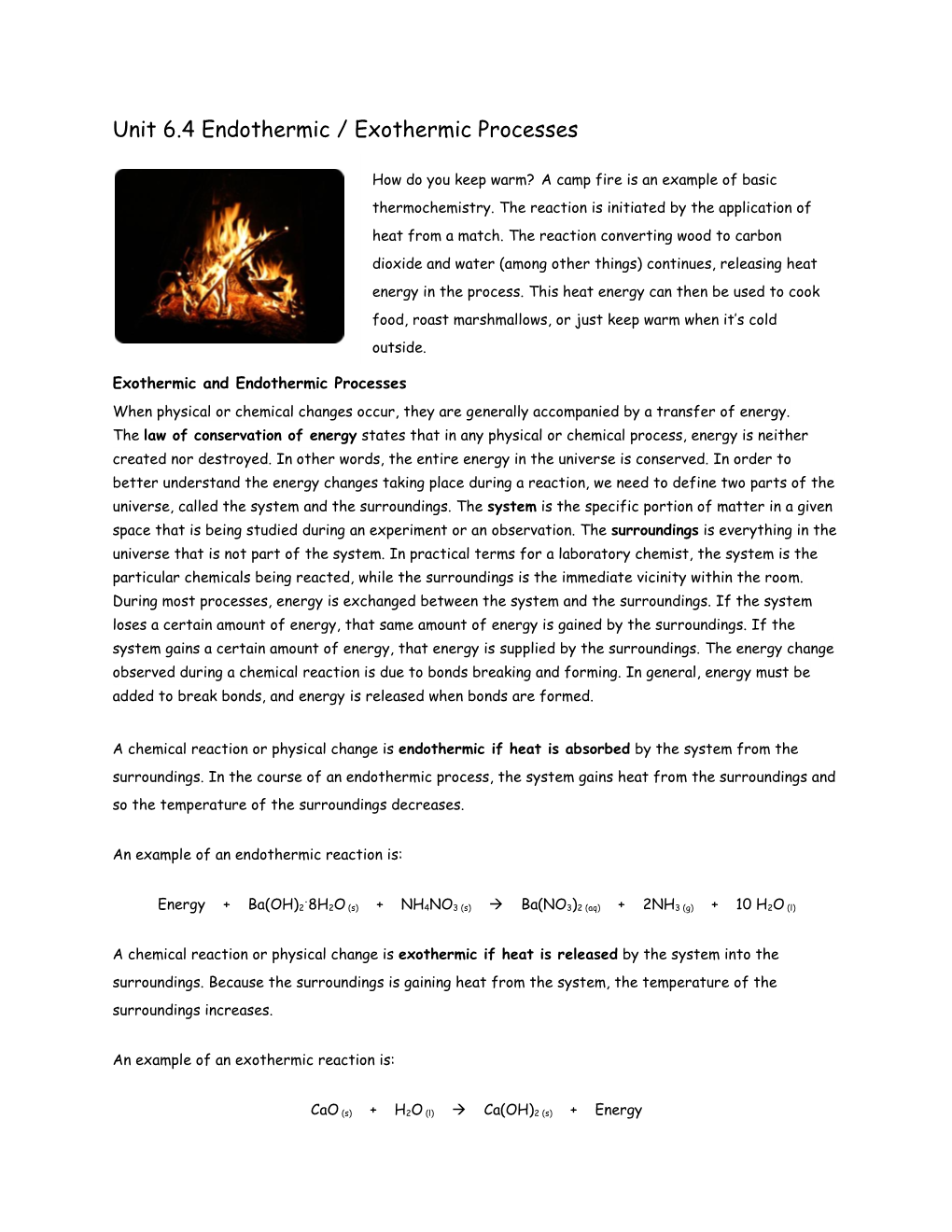 Unit 6.4 Endothermic / Exothermic Processes