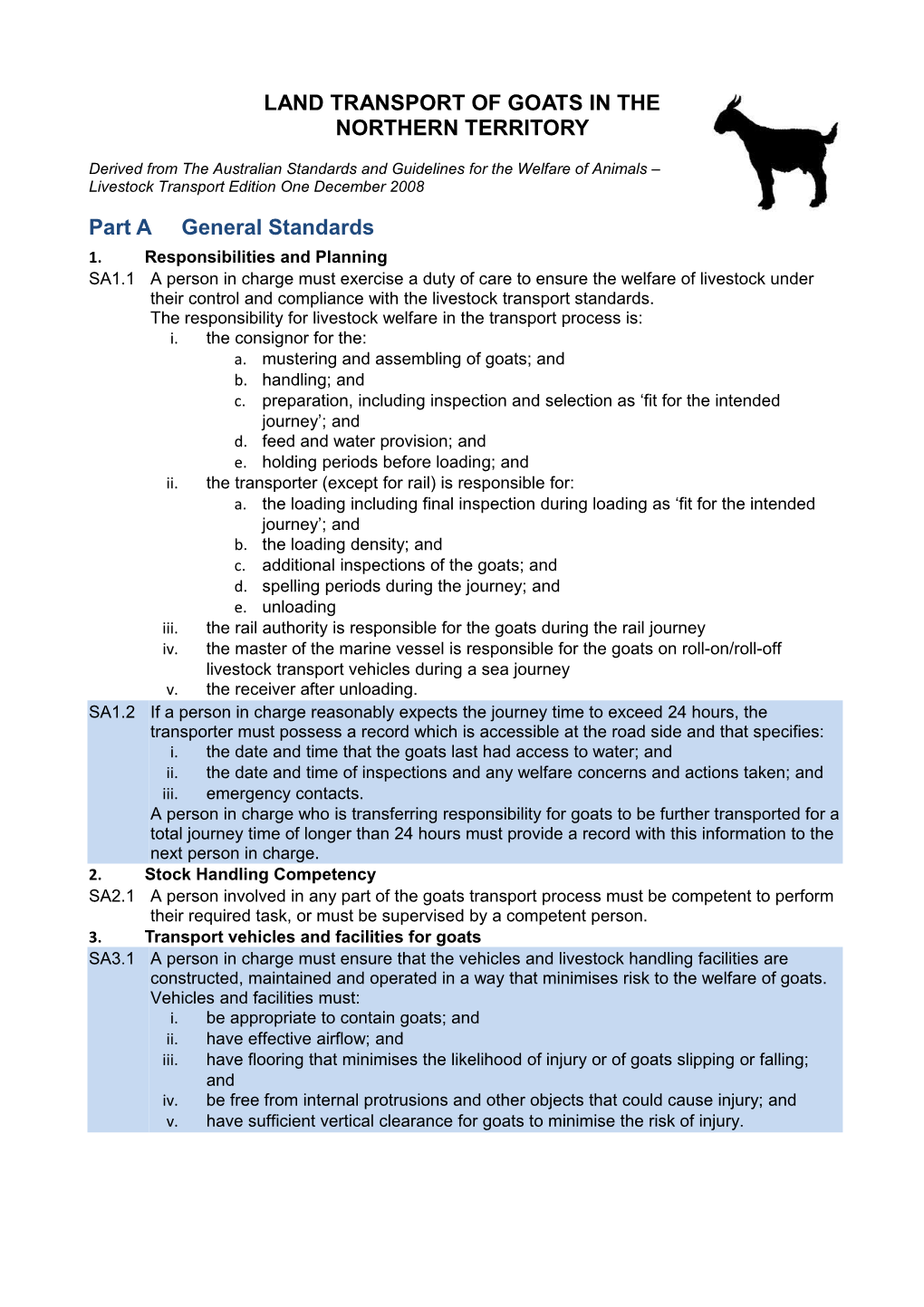Land Transport of Goats in the Northern Territory