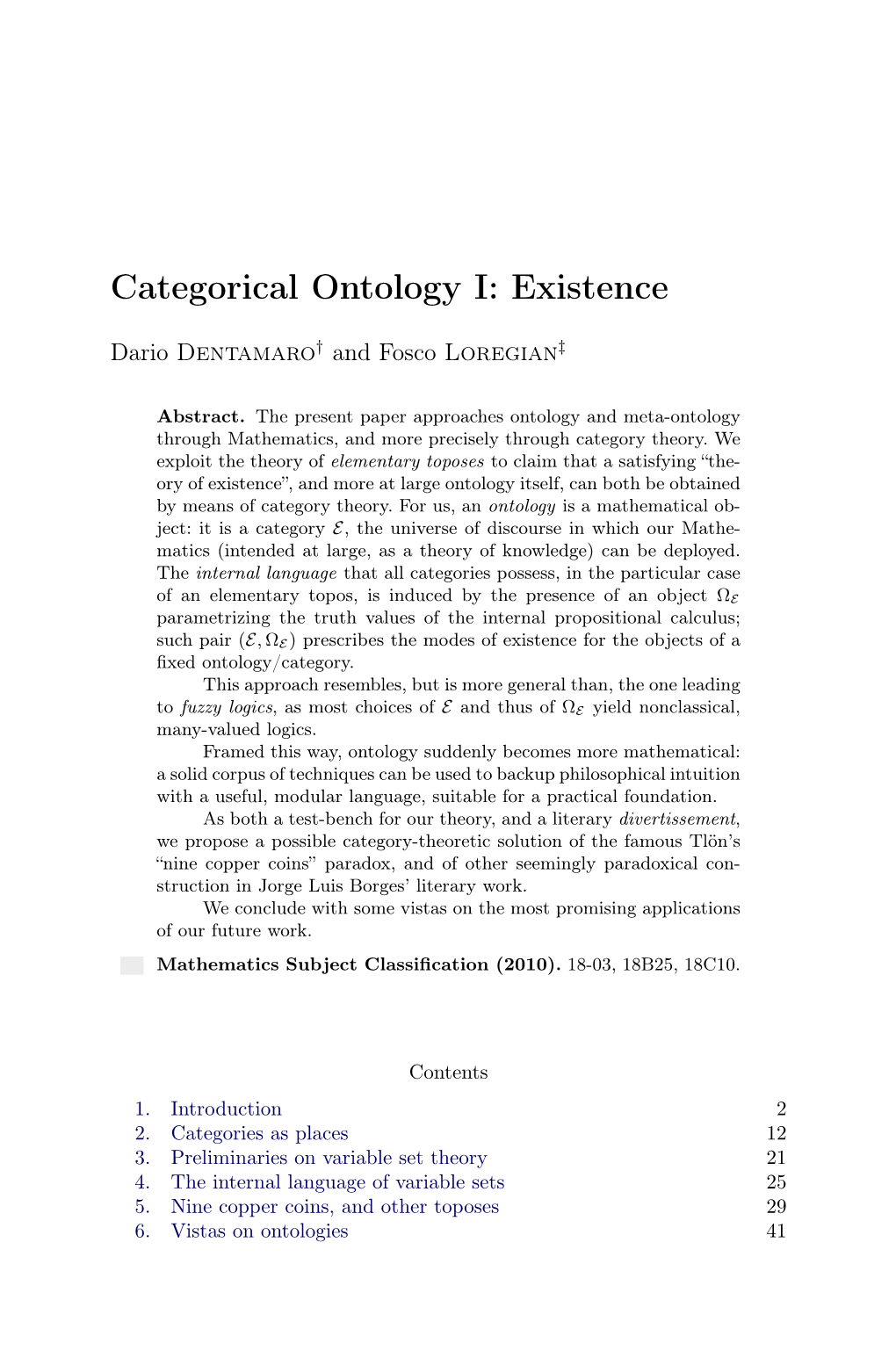 Categorical Ontology I: Existence