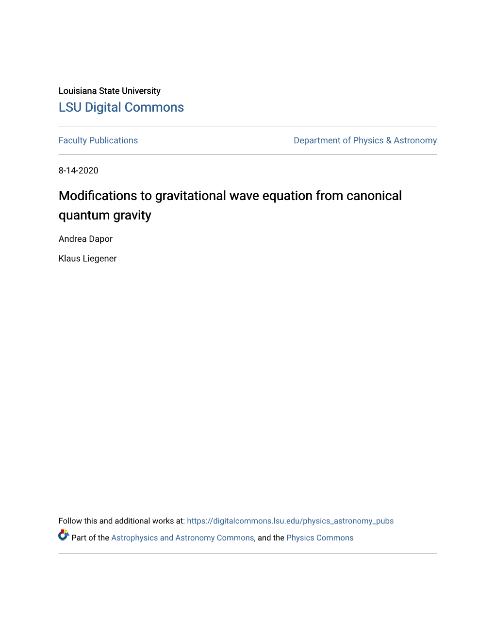 Modifications to Gravitational Wave Equation from Canonical Quantum