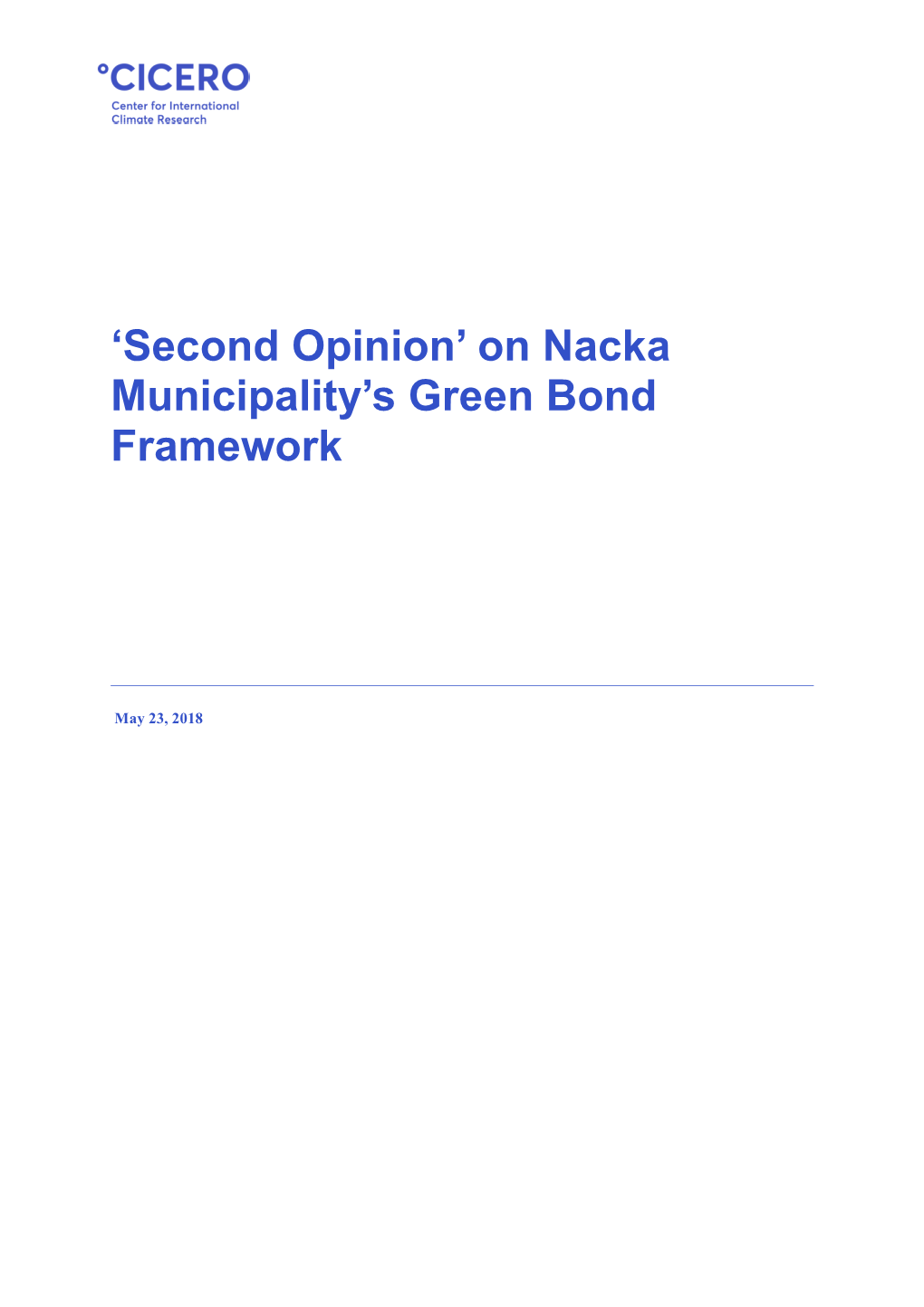 'Second Opinion' on Nacka Municipality's Green Bond Framework