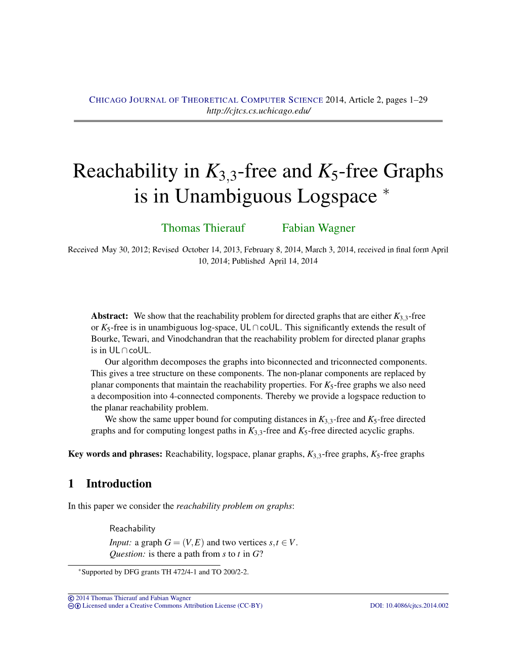 Reachability in K3,3-Free and K5-Free Graphs Is in Unambiguous Logspace ∗