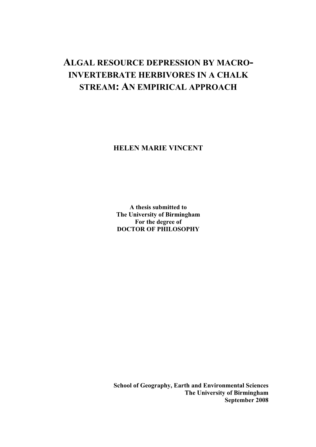 Algal Resource Depression by Macro-Invertebrate