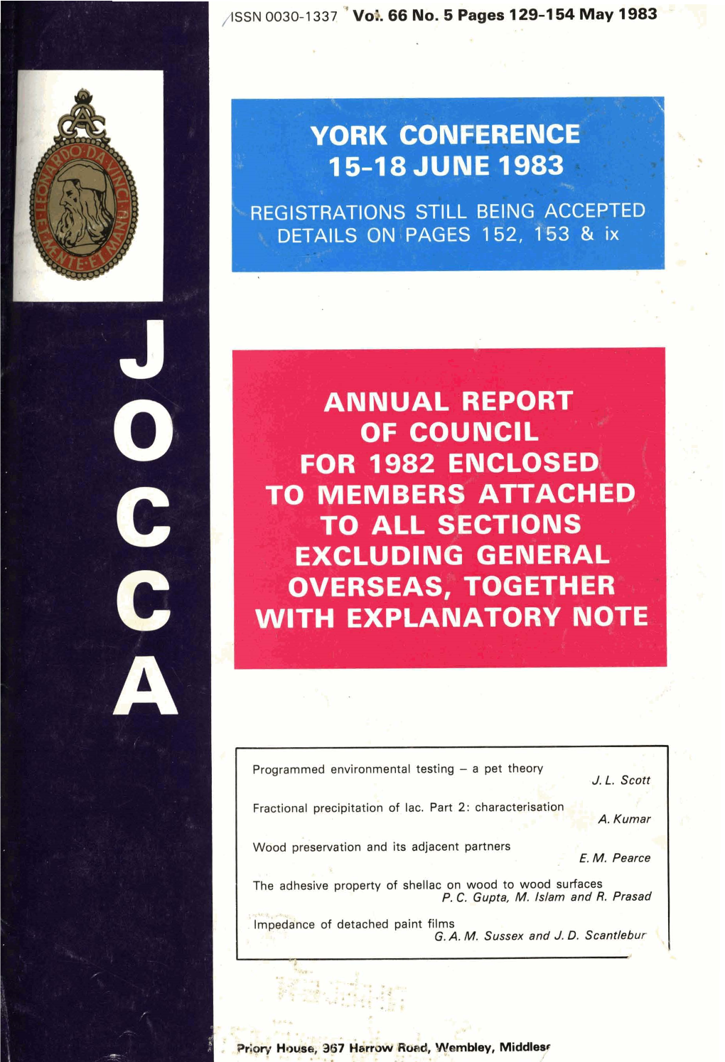 Journal of the Oil and Colour Chemists' Association 1983 Vol.66