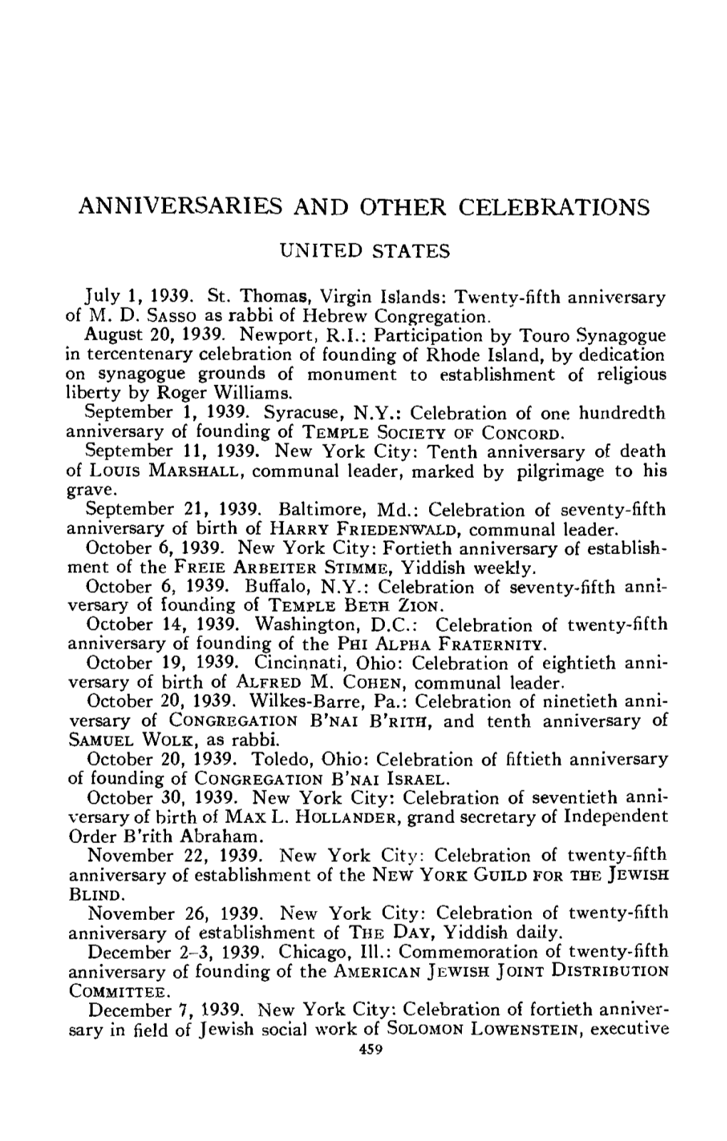 Anniversaries and Other Celebrations United States