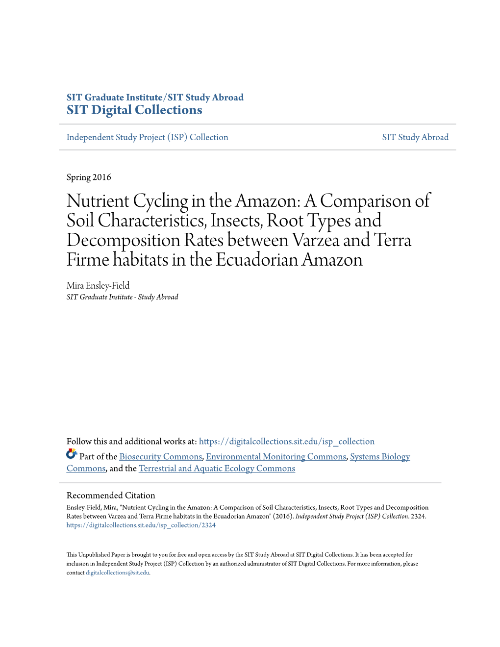 Nutrient Cycling in the Amazon