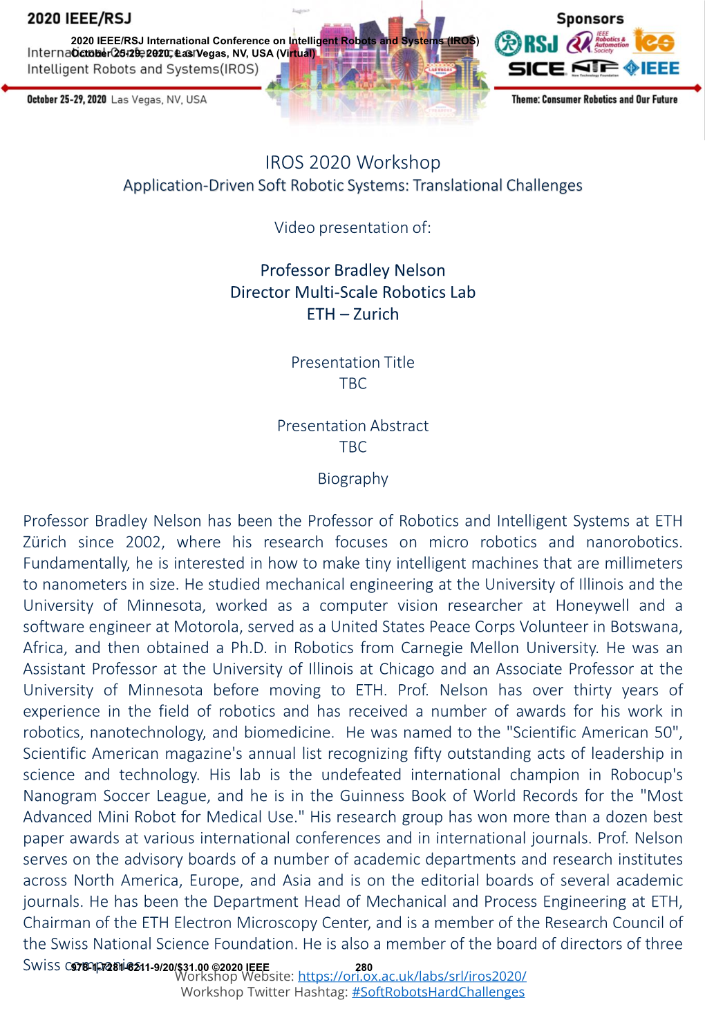 WS-2441 IROS 2020 Workshop "Application-Driven Soft Robotic