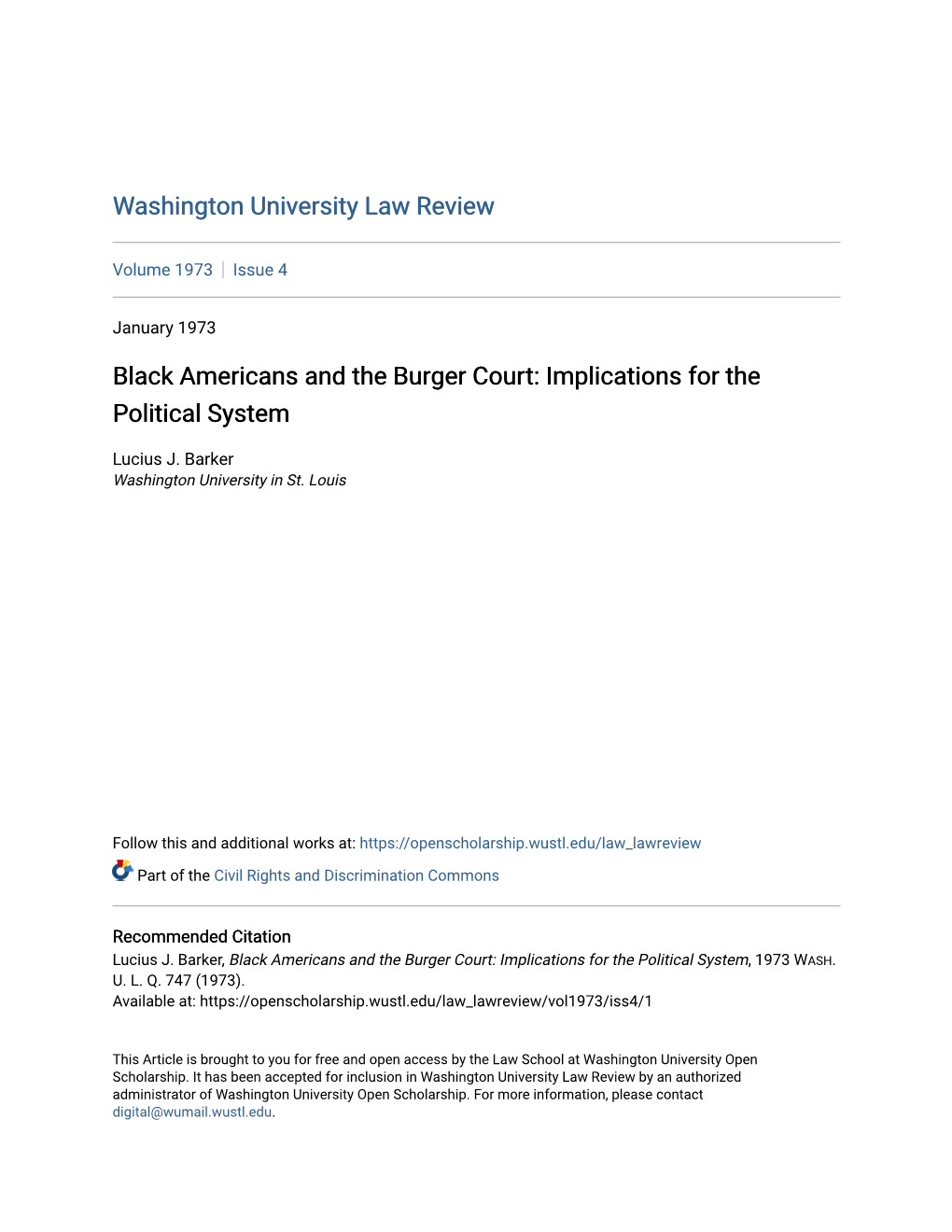 Black Americans and the Burger Court: Implications for the Political System