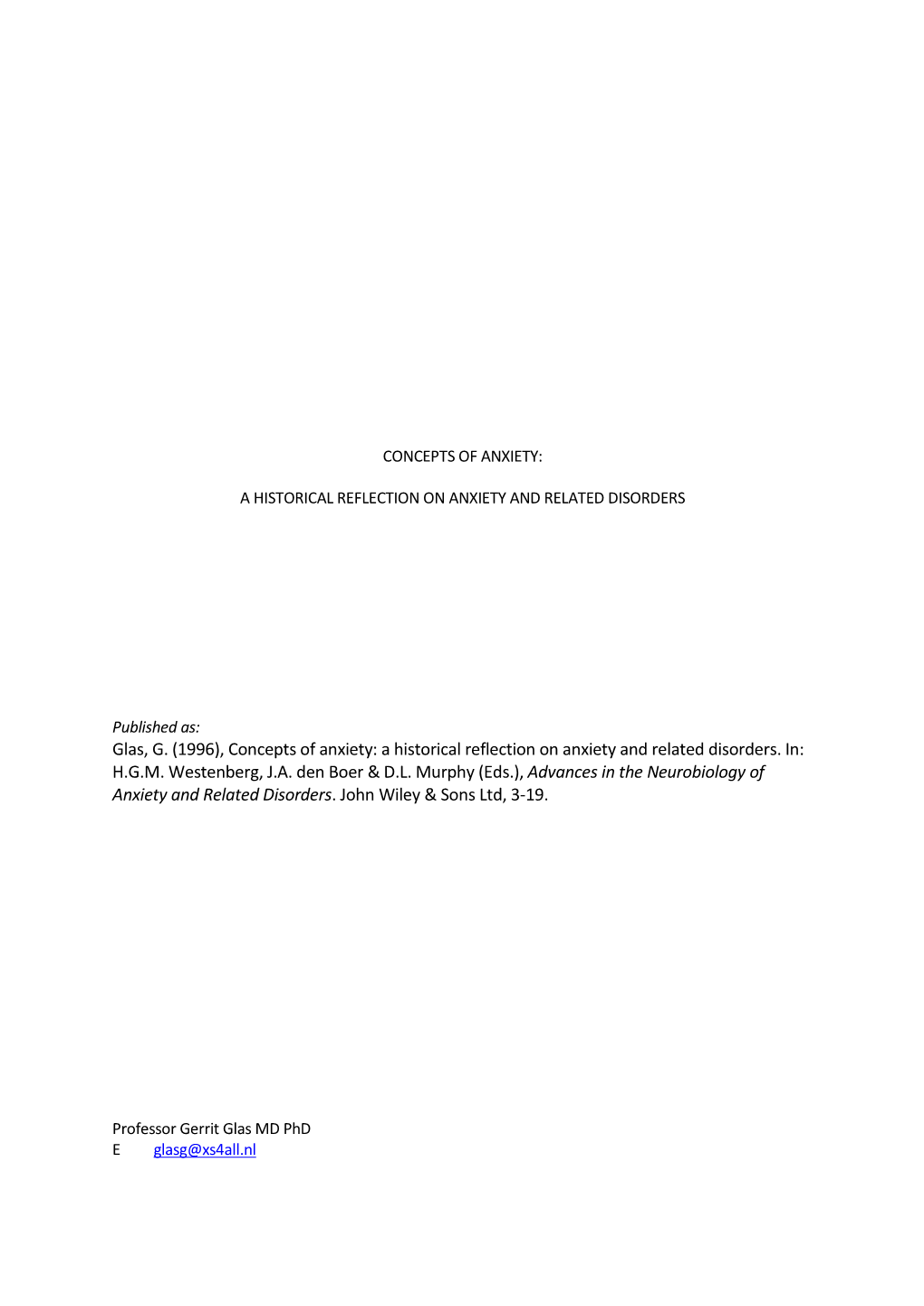 A Historical Reflection on Anxiety and Related Disorders. In: H.G.M