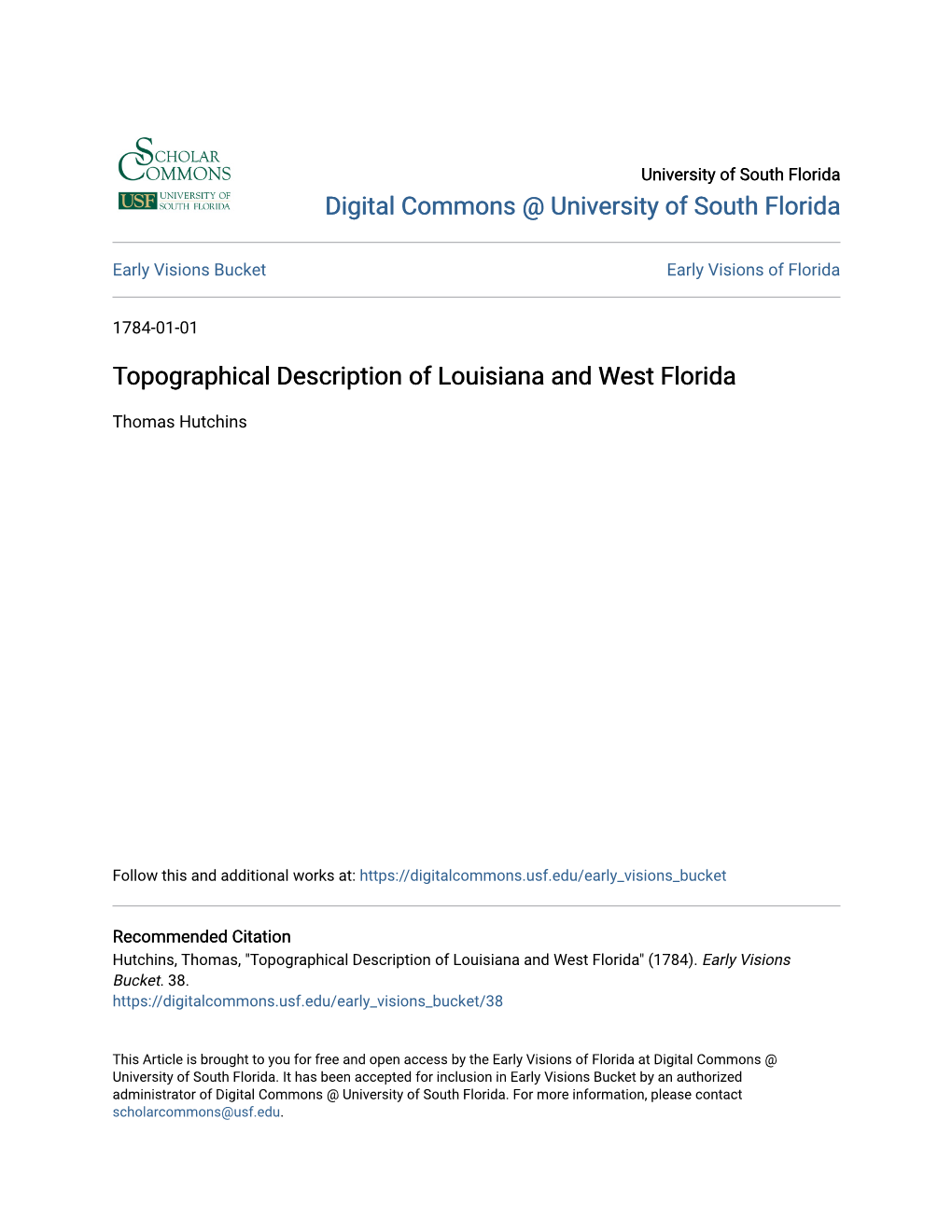 Topographical Description of Louisiana and West Florida