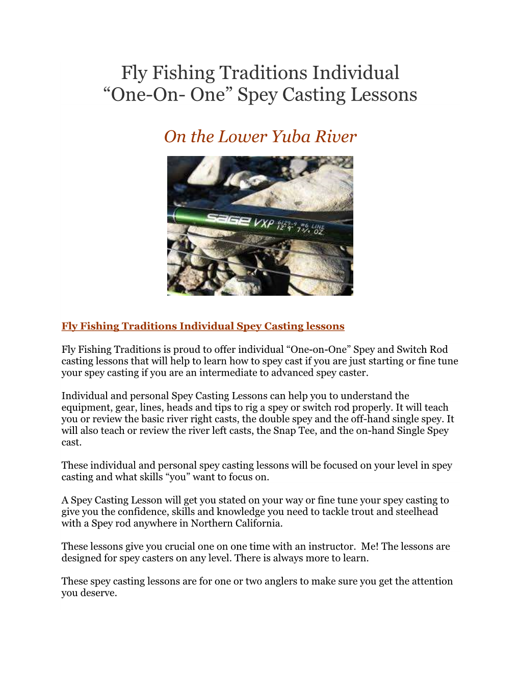 Fly Fishing Traditions Individual “One-On- One” Spey Casting Lessons