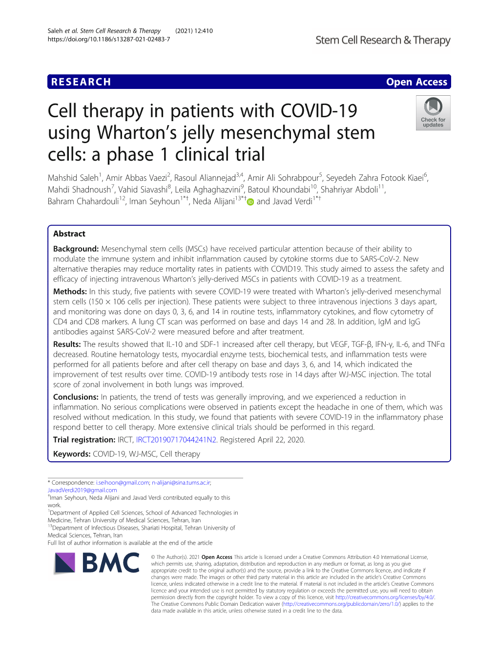 Cell Therapy in Patients with COVID