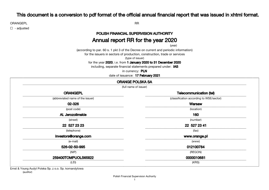 Annual Report RR for the Year 2020 (Year) (According to Par