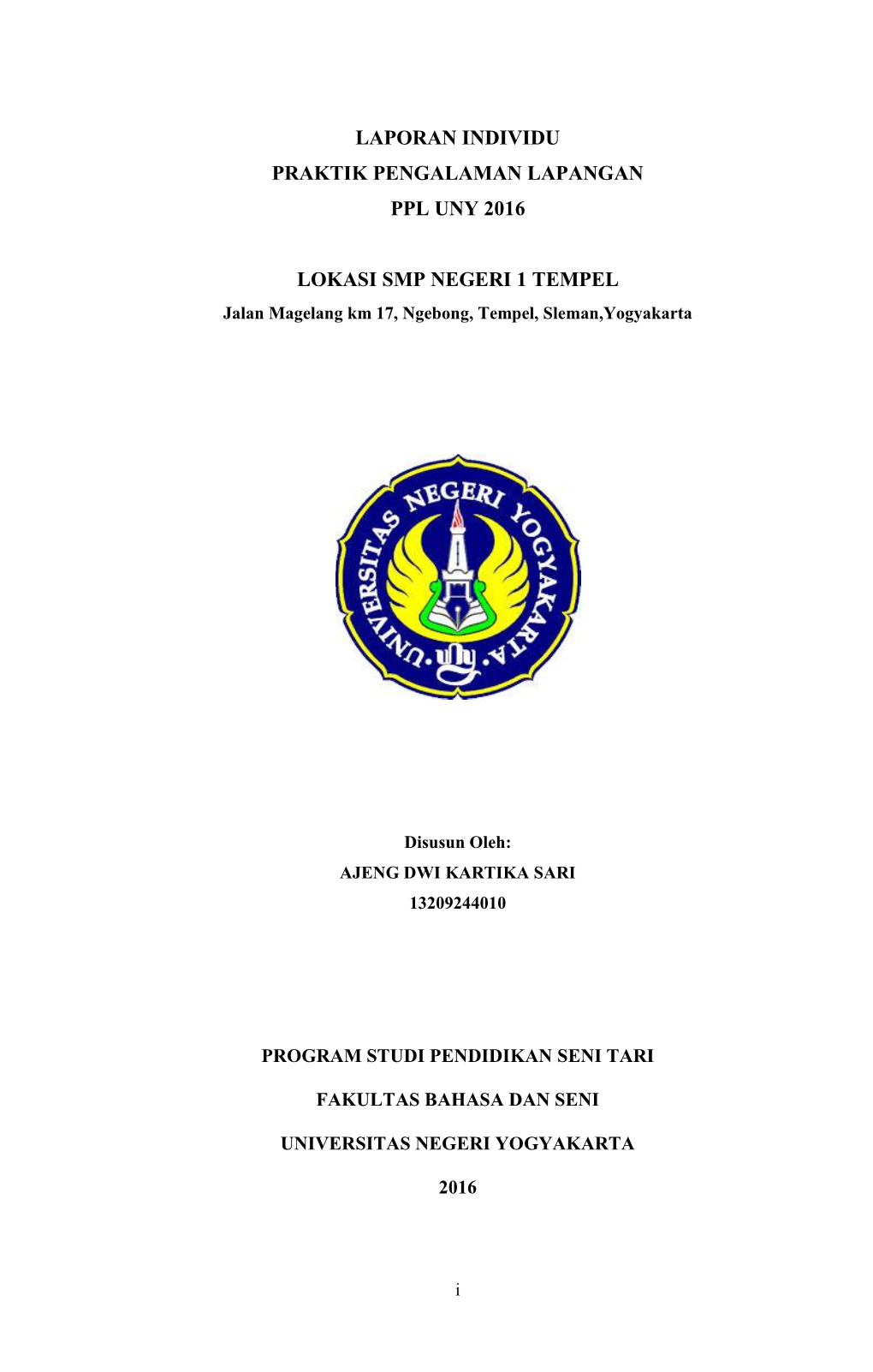 Laporan Individu Praktik Pengalaman Lapangan Ppl Uny 2016 Lokasi Smp