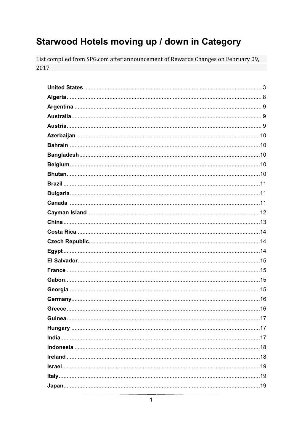 Starwood Hotels Moving up / Down in Category